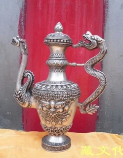 

Tibetan Bronze coated silver Dragon King Kong flower bottle Pot 30 cm Garden 100% real Tibetan Silver Brassroom