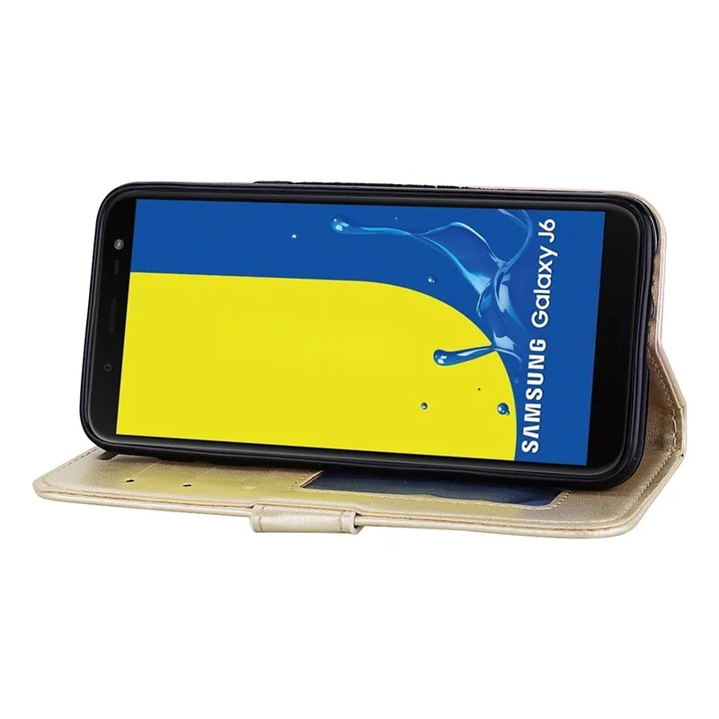 Роскошный кожаный чехол для samsung Galaxy J6 2018 с откидной крышкой отделением портмоне