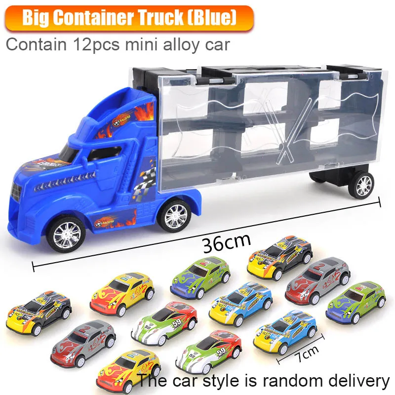 Blue truck1 12 car 1/24 масштабный контейнер для хранения, грузовик, пластиковые транспортные средства, игрушки с литой под давлением мини-автомобиль, горячие Литые Автомобильные колеса, волшебные треки, машины для детей - Цвет: Blue truck1 12 car