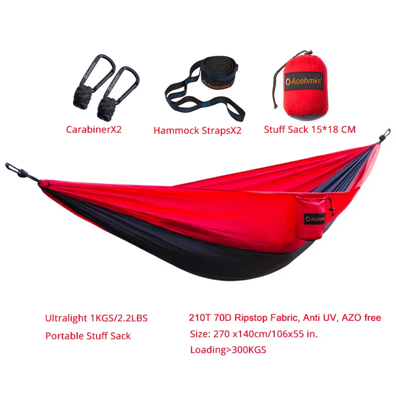 Red with straps Acehmks Сверхлегкий Портативный открытый кемпинг гамаки нейлон Hamak с 2 карабина гамак дерево ремни 300 см X 2 шт. Hamac - Цвет: Red with straps