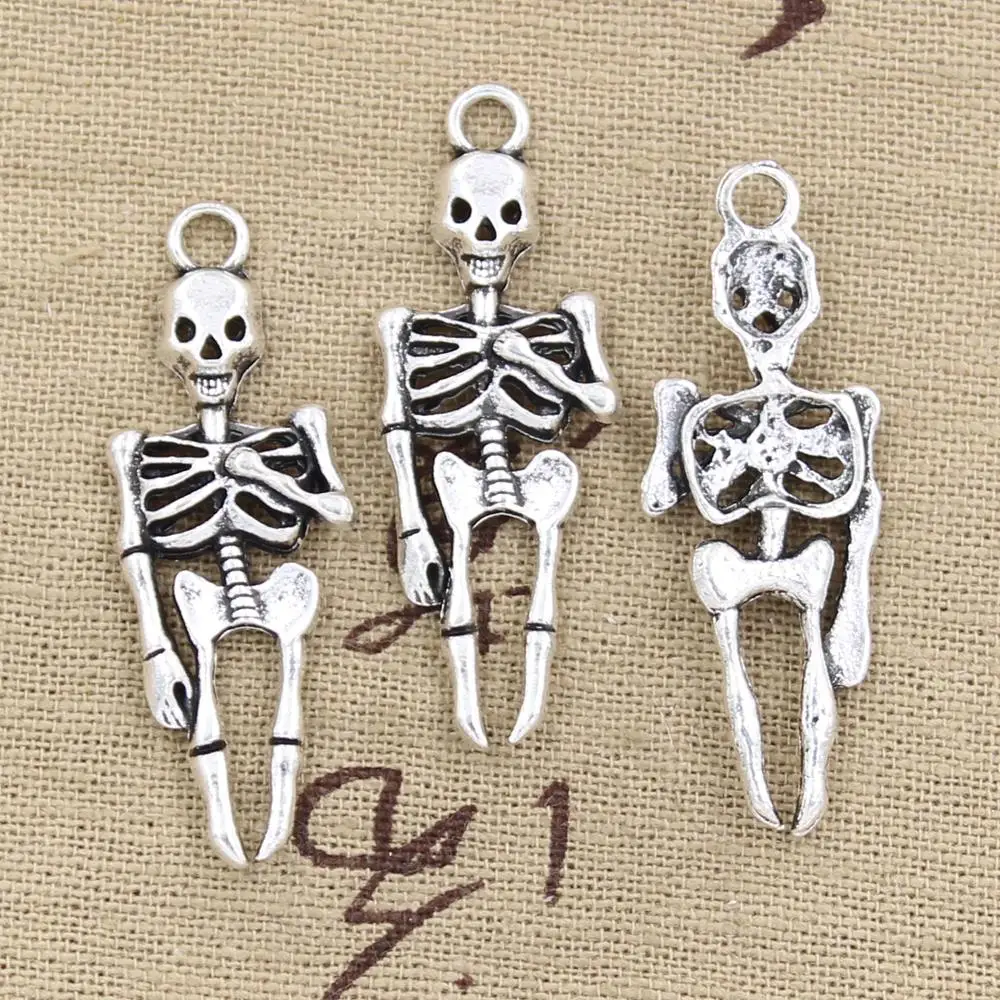 

6pcs Charms Skeleton Man Halloween 41x15mm Antique Making Pendant fit,Vintage Tibetan Silver color,DIY Handmade Jewelry