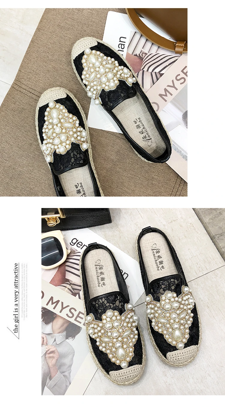 LazySeal/летние женские лоферы с круглым носком; Espadrilles; обувь из сетчатого материала с перламутровым верхом и кружевом; удобная женская обувь из пеньки; слипоны; zapato mujer