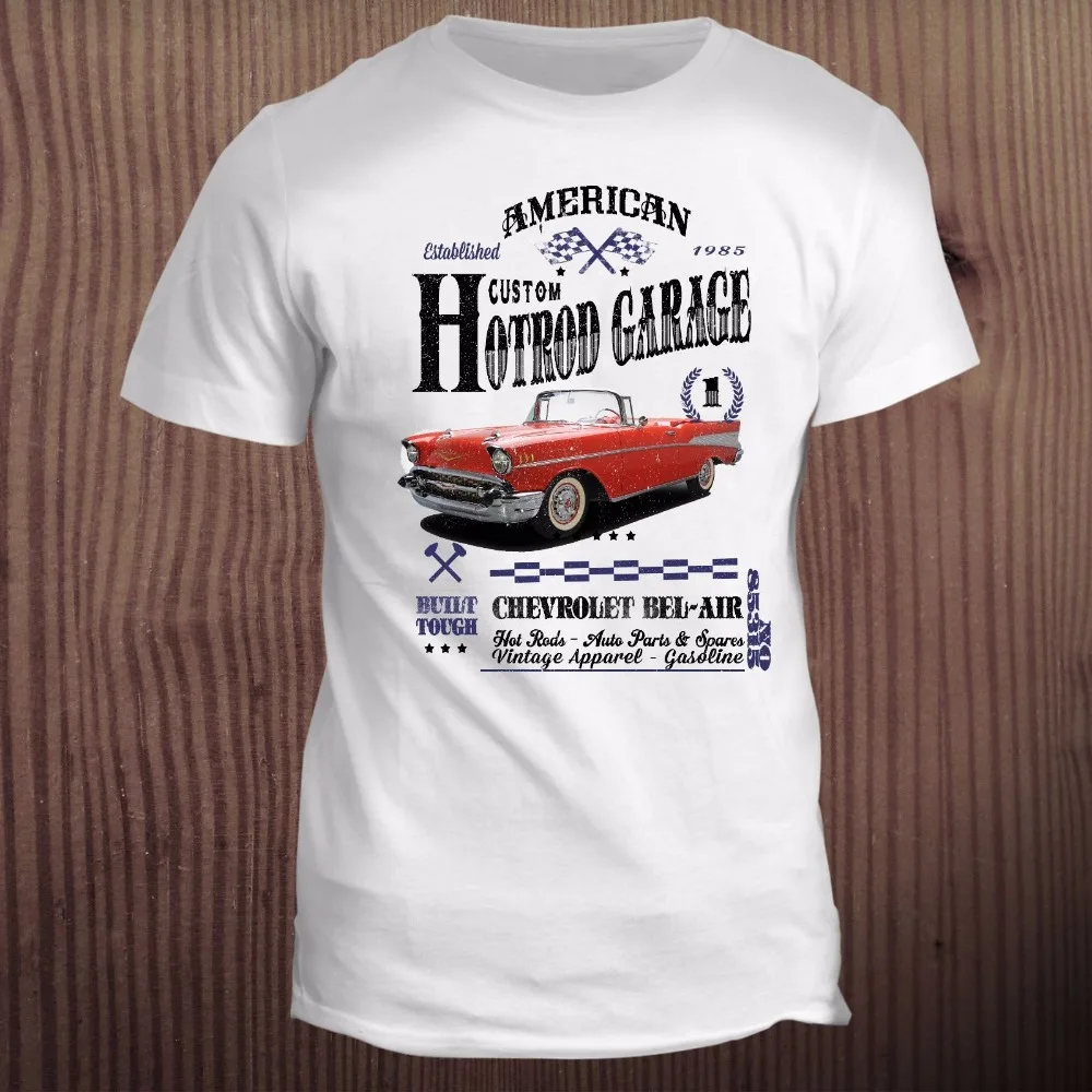 

Men T Shirt 2018 Fashion Print Tee Men Short Sleeve Clothing Bel Air Classic Hot Rod Muscle Car Print T Shirt Summer Style
