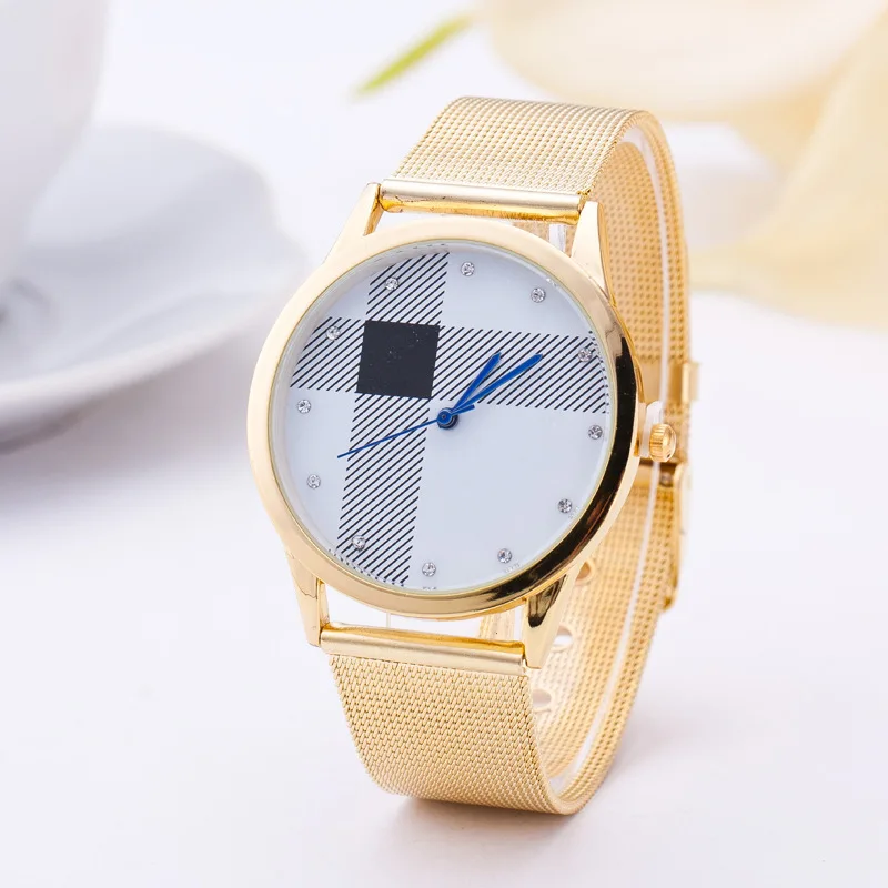 Новый Лучший бренд Плед смотреть женщины роскошные платья полный стали часы мода