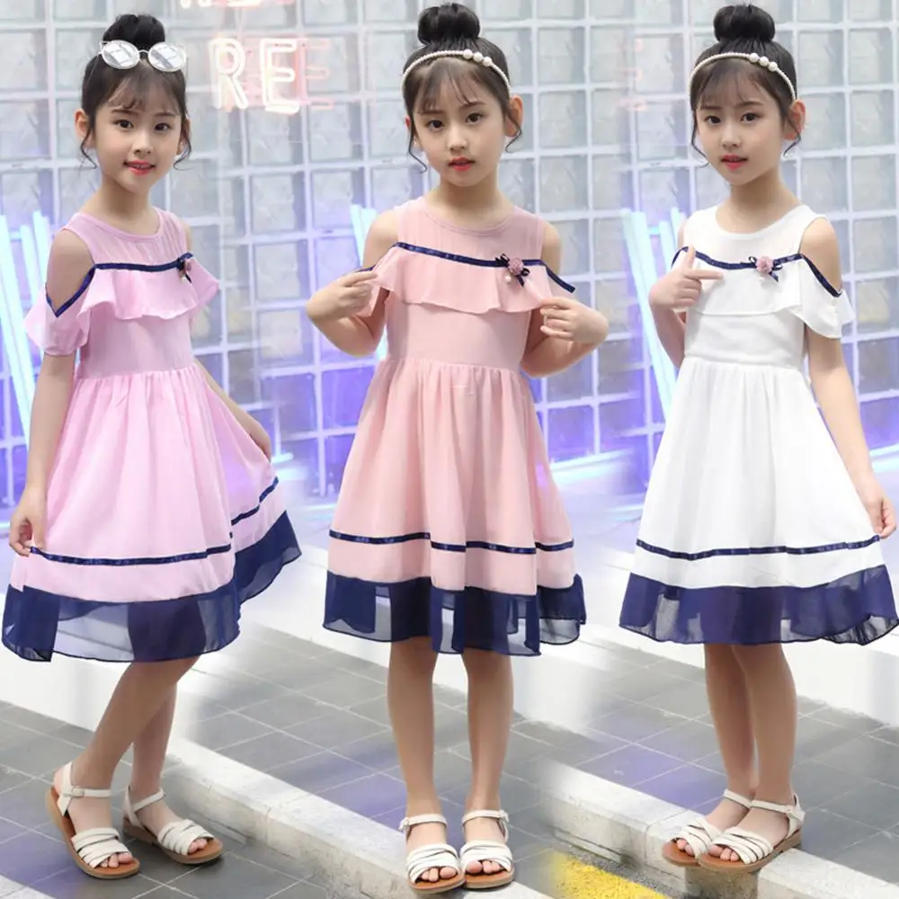 Платья для девочек шифоновое платье с круглым вырезом принцессы оборками без