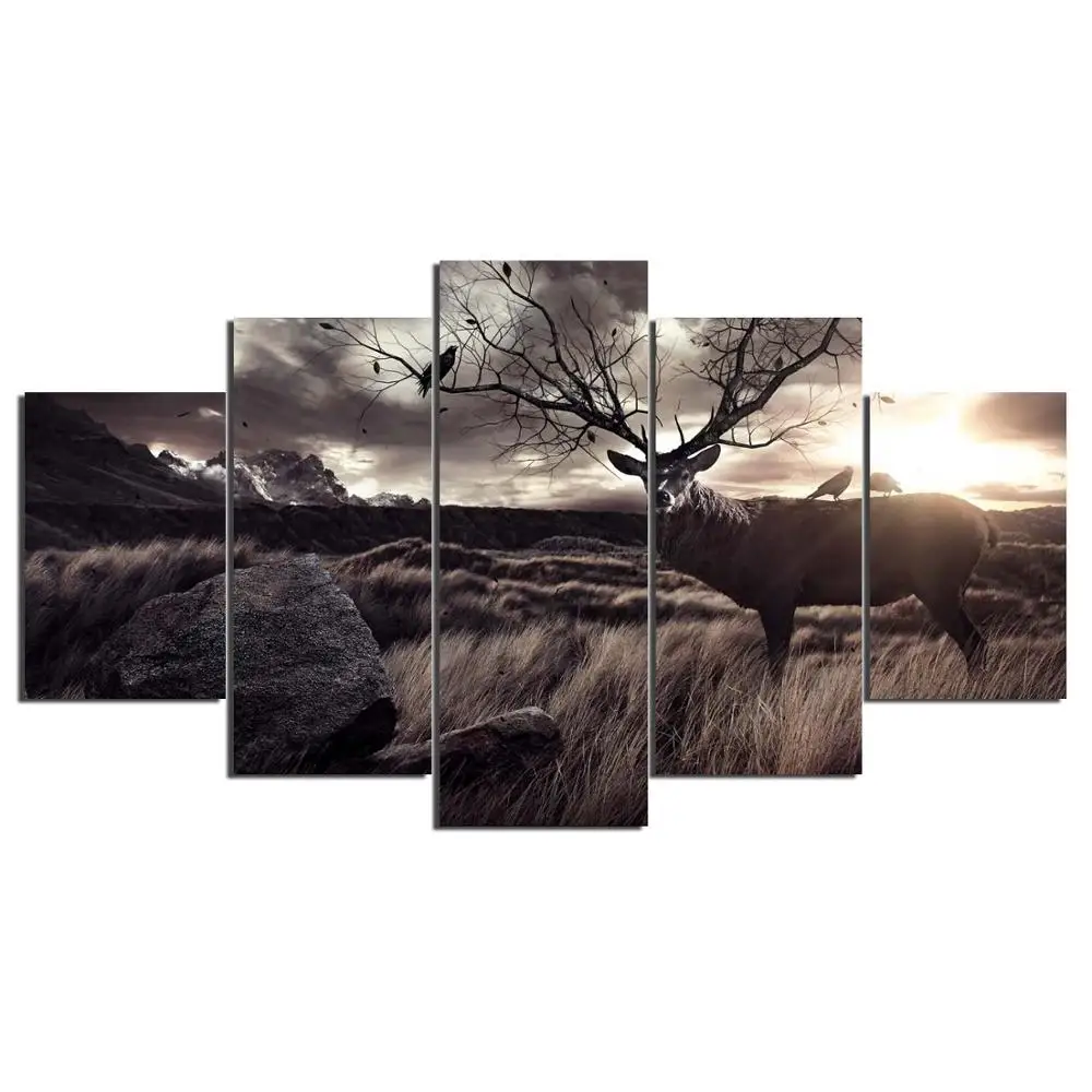 

5 Pieces HD Canvas Painting Paint Animal Deer Modular Picture For Modern Decorative Bedroom Living Room Home Wall Art Decor