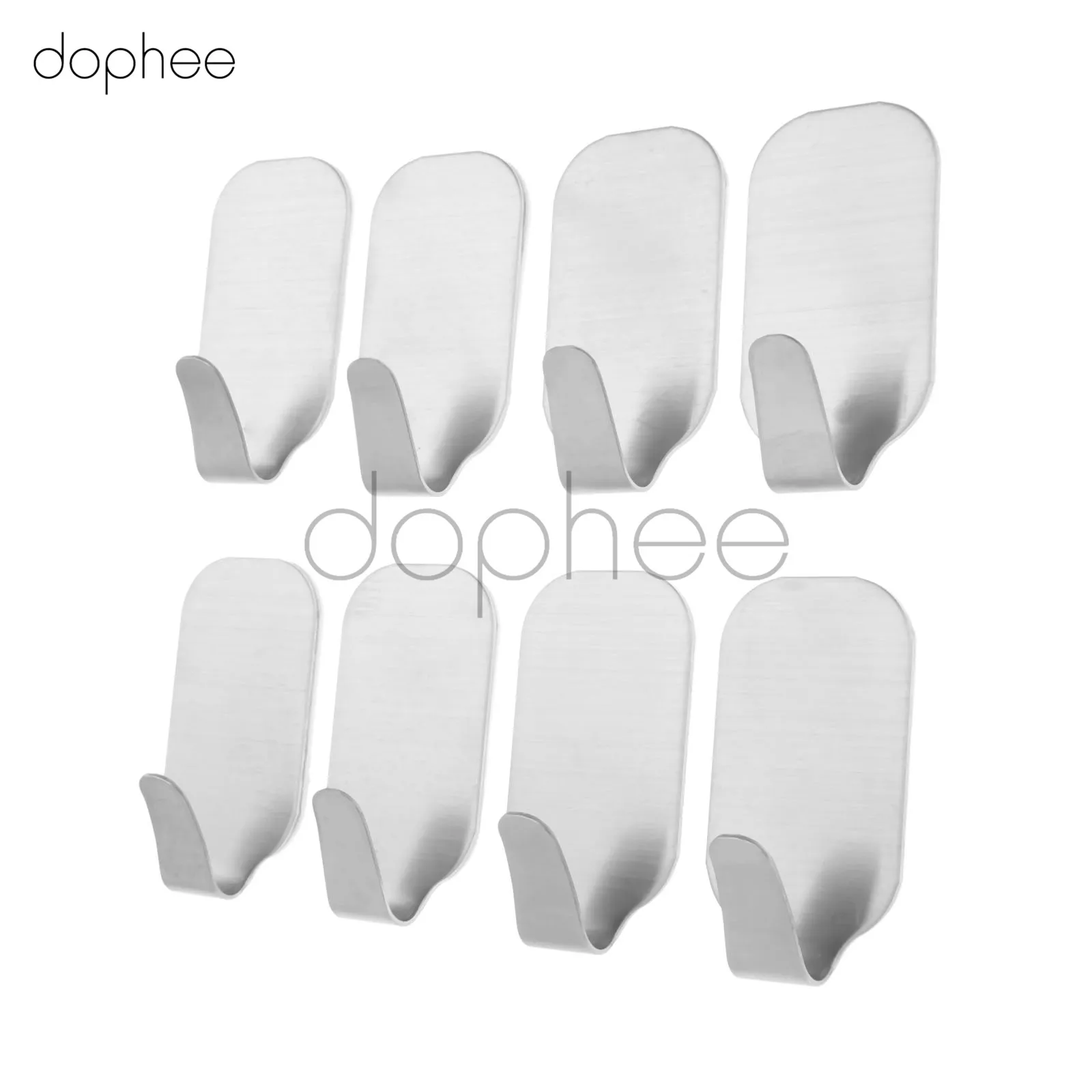 

dophee 8pcs/set 3cm x 5.5cm Stainless Steel 3M Self Adhesive Sticker Hooks Kitchen Bathroom ShowerTowel Key Hanging Kits