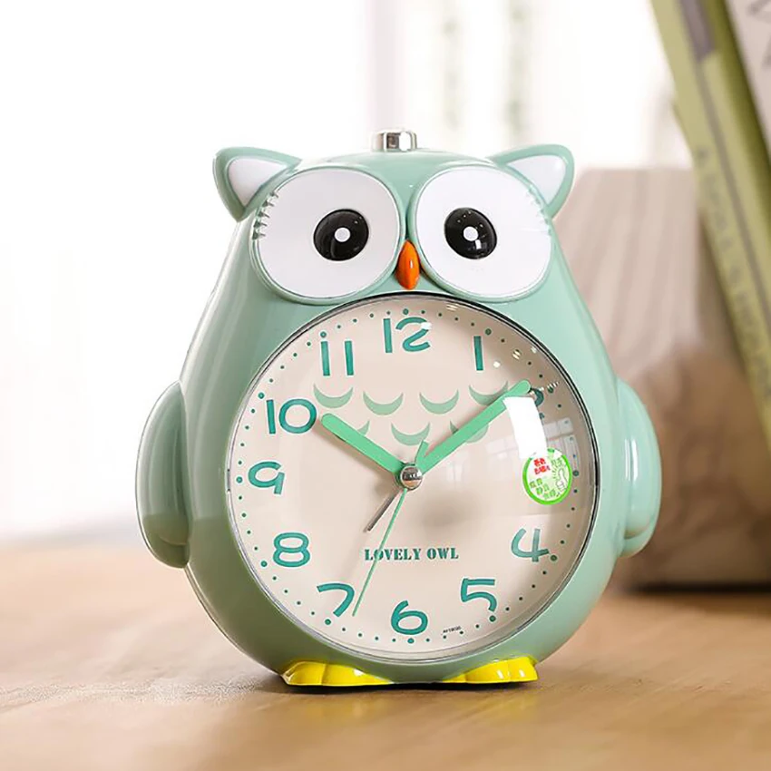 

Small Lovely Cartoon Owl Home Travel Alarm Clock, Battery Operated, Silent No Ticking, Night Light and Snooze, Music Sounds