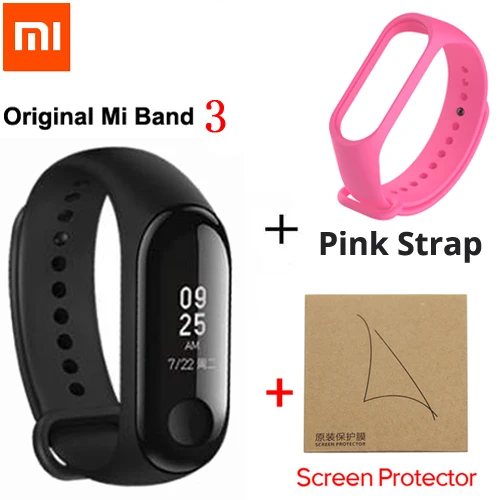 Pink and Film Xiaomi Mi смарт-браслет 3, фитнес-браслет, большой сенсорный экран, 0,78 дюймов, OLED сообщение, сердечный ритм, смарт-браслет - Цвет: Pink and Film
