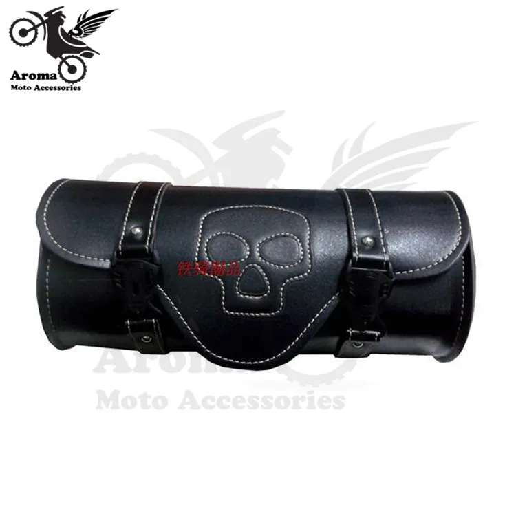 

leather skull decal black retro cruise universal leather parts scooter tail bags motorbike luggage motorcycle saddle bag moto