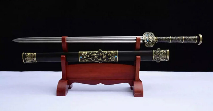 Красивый HanJian меч катана заточенное лезвие из дамасской стали черное покрытие