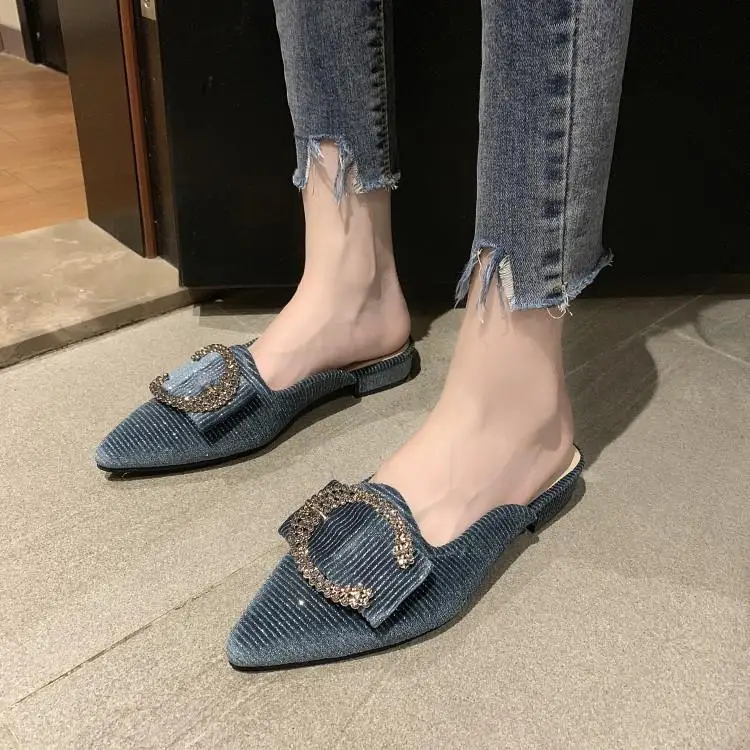 Роскошные Синие золотые черные расшитые блестками тканевые Тапочки женские