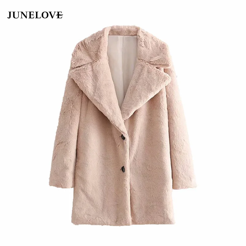 Женское длинное пальто JuneLove повседневное толстое из искусственного меха с