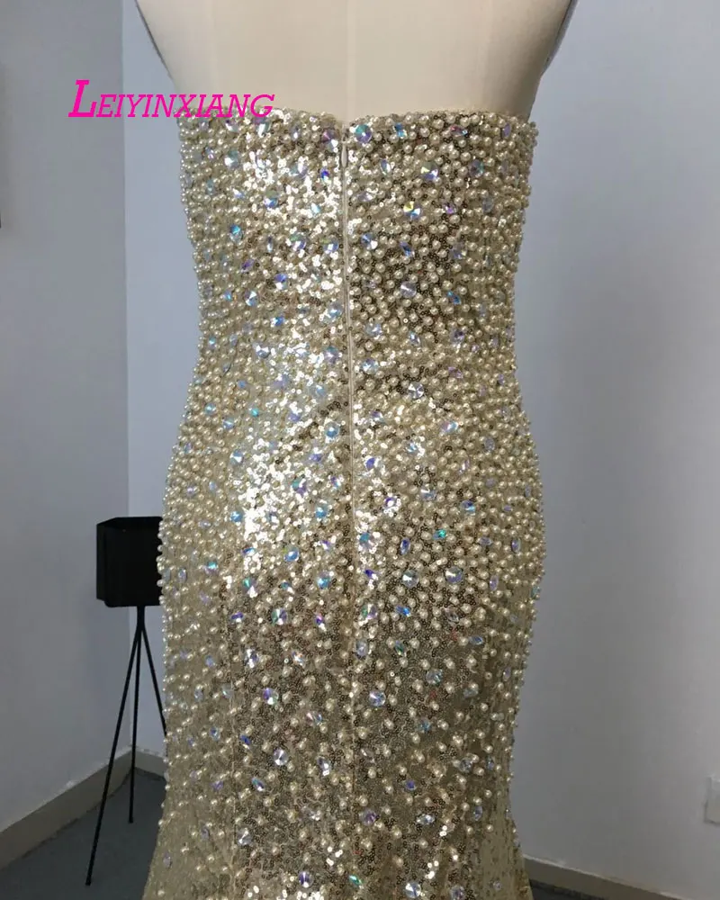 LEIYINXIANG Bling Nuevo Vestido de Noche Largo Piso Longitud La Sirena Que Rebordea Lentejuelas без рукавов платье для