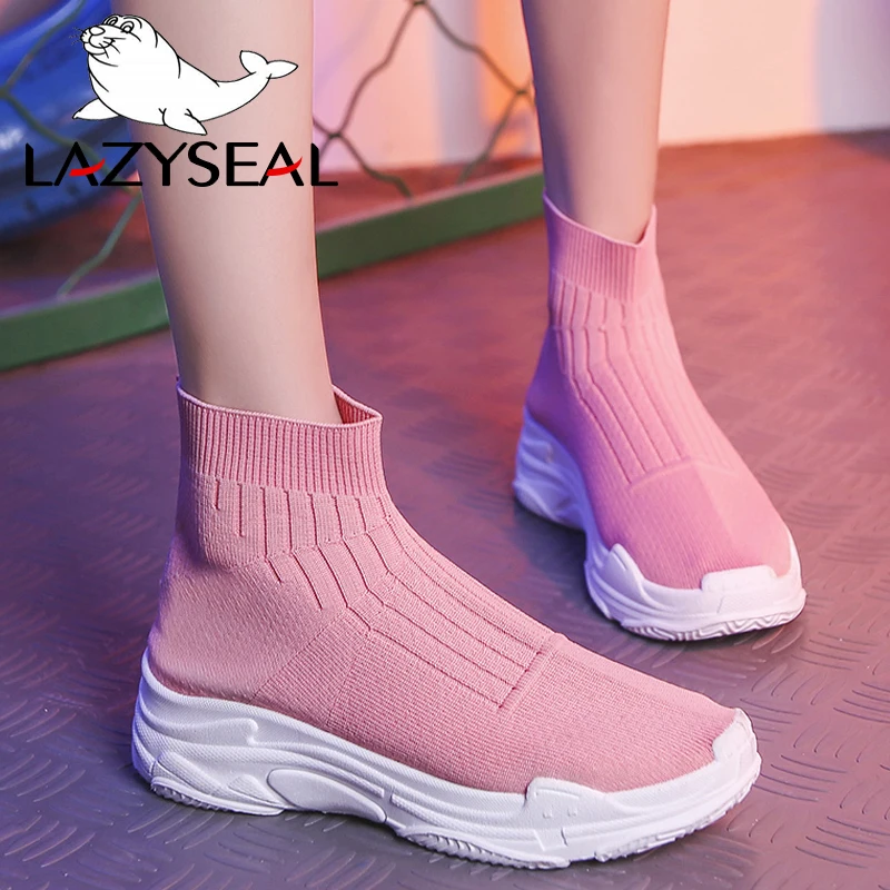 Кроссовки-носки LazySeal женские эластичные сетчатые плоская подошва модные уличные