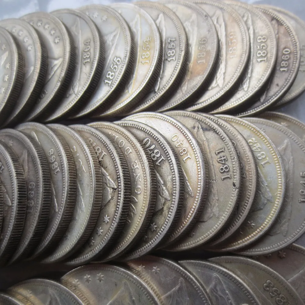 

Whole Set (1840-1873)-P-O-CC 46pcs Seated Liberty Silver Plated Dollars One Dollar Coins Retail Wholesale