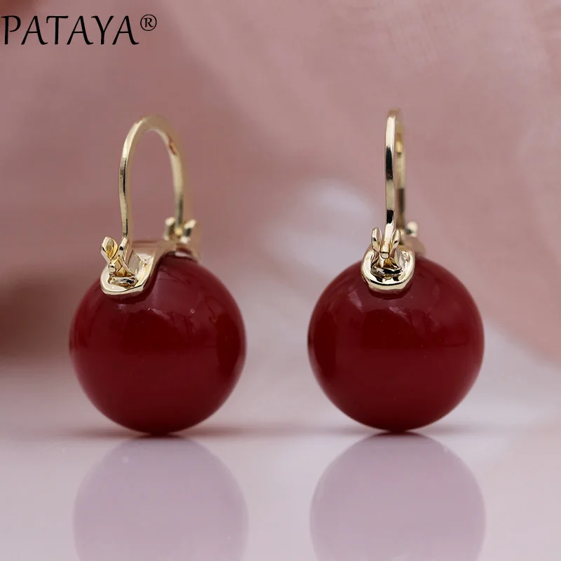 PATAYA, новинка, круглые, имитация жемчуга, длинные серьги, 585, розовое золото, женские вечерние, подарок, хорошее ювелирное изделие, простые серьги-подвески большого размера