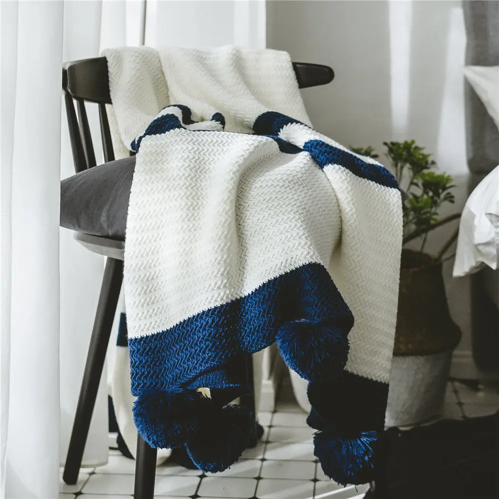 

100% Acrylic Knitting Blankets White Throw Blanket On The Sofa/Bed/Plane/Travel Plaids Solid Bedspreads Throw 130x170