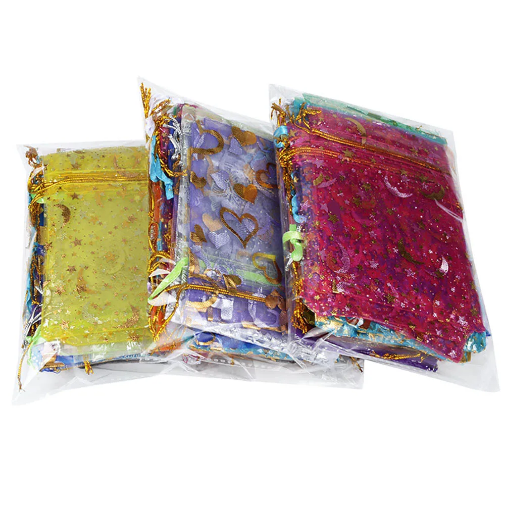 Random mixed color LFPU 50 шт. 9x12 см сумки из органзы, ювелирные изделия, свадебные сувениры, вечерние, с рисунком, для упаковки, дисплея, подарочные пакеты - Цвет: Random mixed color