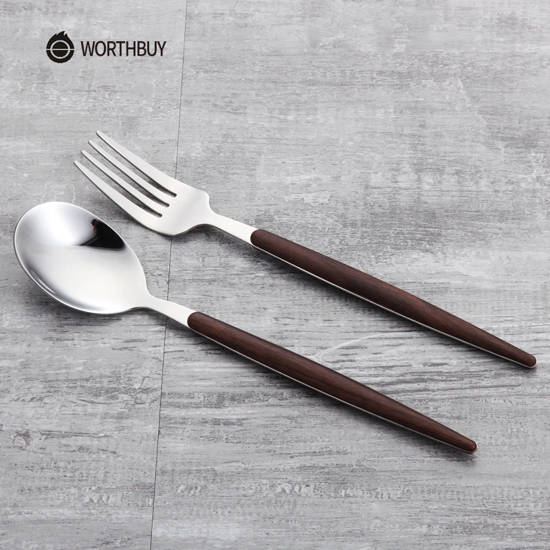 WORTHBUY комплект переносной посуды 304 нержавеющая сталь столовая посуда с пластиковой ручкой Кухня палочки для еды Ложка Столовые приборы обеденный набор