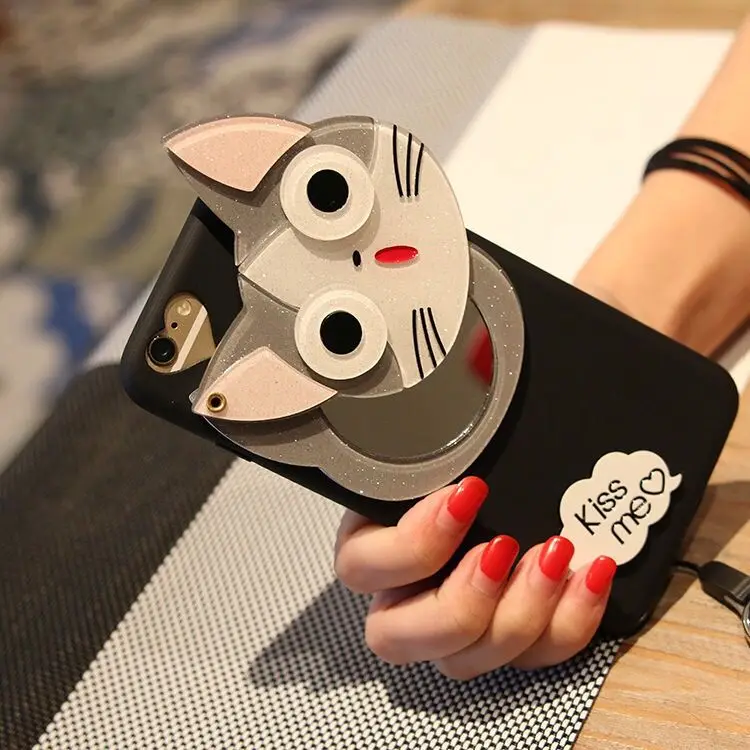 3D Flowers Cartoon Cat Makeup Mirror Mobile Shell Gift Send Phone with Pin Pack for iPhone 6 6s 7 8 Plus X XS Max Xr |