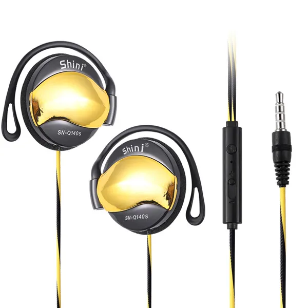 SHINI Q140s, спортивные наушники, 3,5 мм, ушной крючок, гарнитура, линия управления, наушники с регулировкой громкости, наушник с микрофоном для телефона huawei, Xiaomi, iphone - Цвет: Золотой