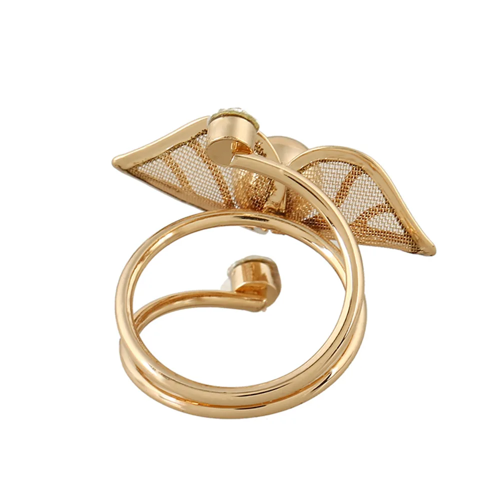 2018 золото Цвет жемчужные бусы Кристалл Rhinestone листьев Регулируемая цветок кольца