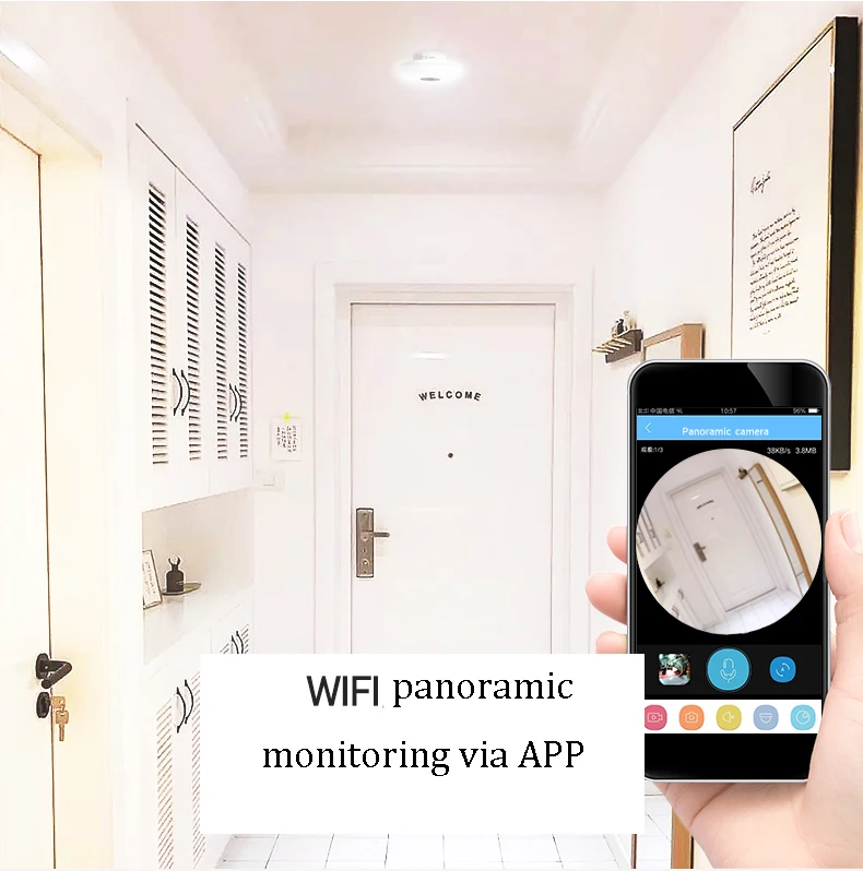 Wi-Fi рыбий глаз панорамная камера Wi-Fi лампа CCTV умный дом радар индукционный свет ИК ночного видения 2-way домофон удаленный Surve