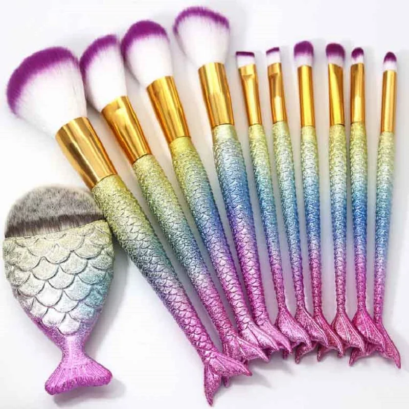 AiceBeu 1/10/11PCS Mermaid Makeup Brushes Foundation Blending Powder Eyeshadow Contour Concealer Blush Beauty Make Up Tool Kit | Красота и