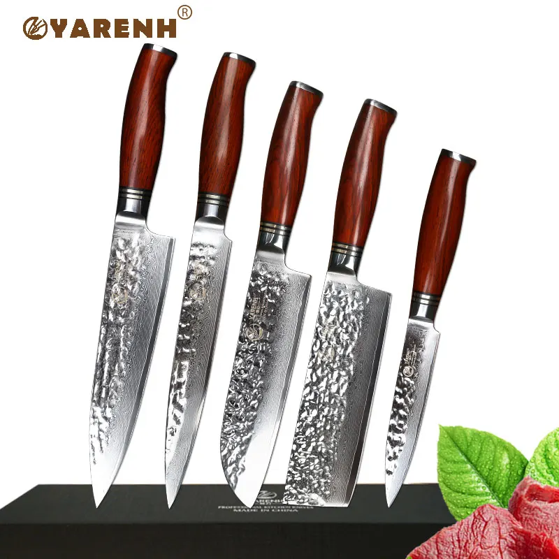 5 PCS-X Yarenh набор ножей 6 шт.- кованный нож дамаск кухонный из японский vg10 дамасская сталь- острый ножи кухонные высокого качества - Цвет: 5 PCS-X