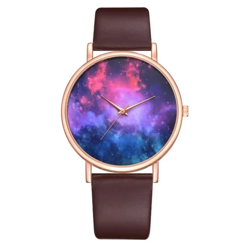 Brown Модные женские часы Nebula, Вселенная Галактика, часы с кожаным ремешком, аналоговые кварцевые наручные часы, подарок, женские часы, Relogio Feminino - Цвет: Brown