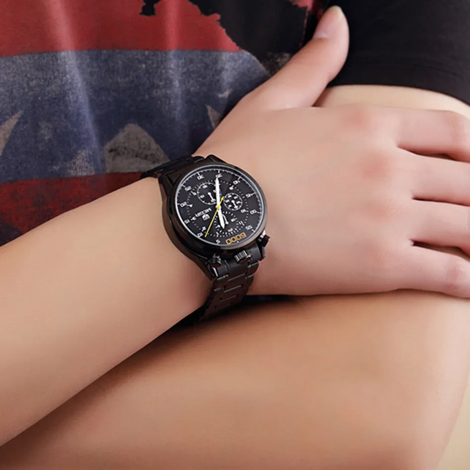 Megir черные часы лучший бренд роскошных мужчин полный стали хронограф 6 руки 24 ч.