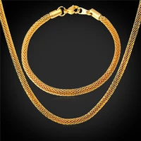 gold colorstainless steel bracelet and necklace set mens jewelry 2 size trendy mash chain for men gnh1605