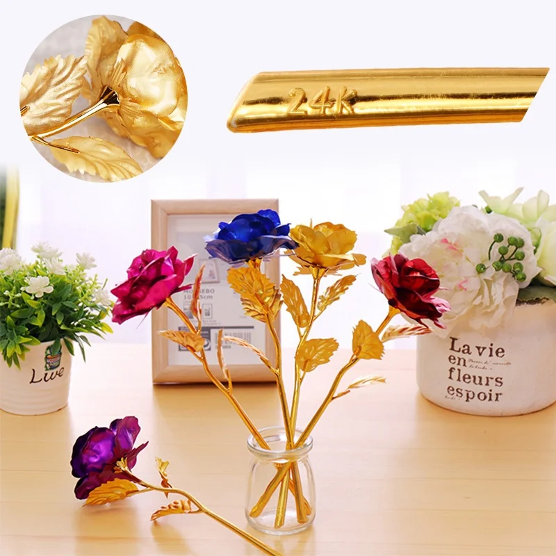 Покрытая 24 каратным золотом роза цветок фиолетовая Золотая Роза свадебное