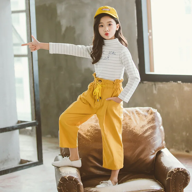 2019 г. штаны с высокой талией для девочек весенние новые модные длинные свободные