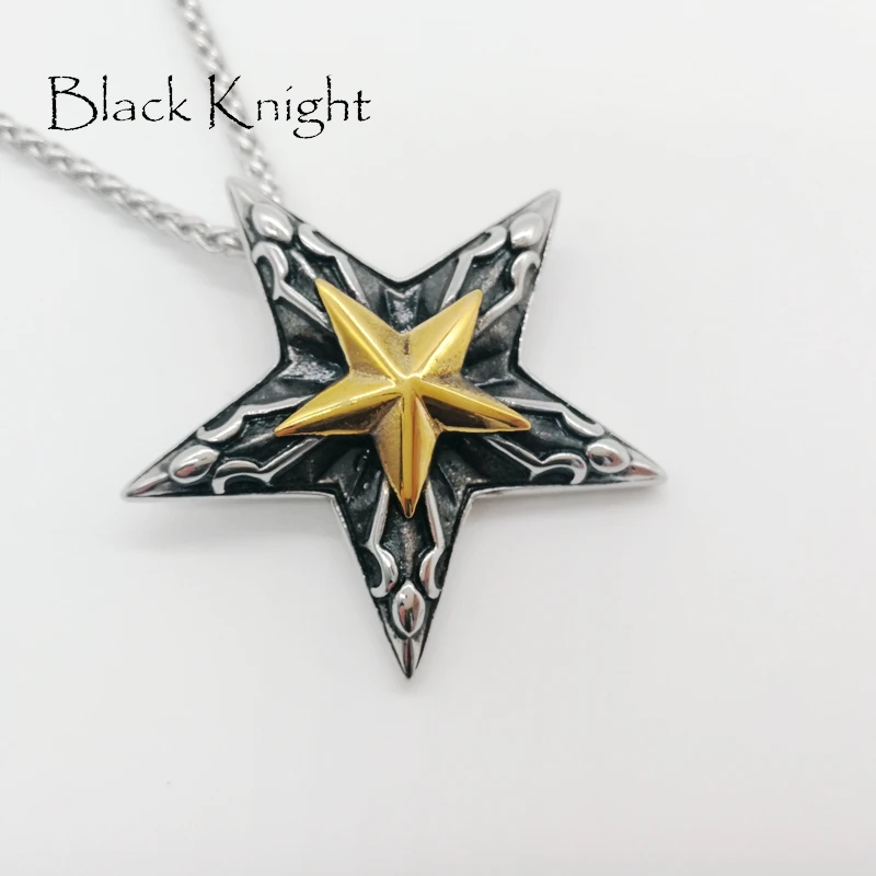 

2019 New arrival carved 2 tone pentagram pendant necklace stainless steel 5 pointed star necklace fashion jewelry BLKN0594