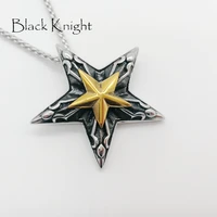 2019 new arrival carved 2 tone pentagram pendant necklace stainless steel 5 pointed star necklace fashion jewelry blkn0594