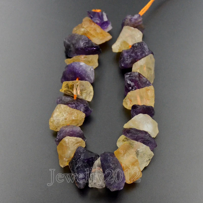 2 пряди в партии натуральные аметисы и цитрин необработанные бусины самородки