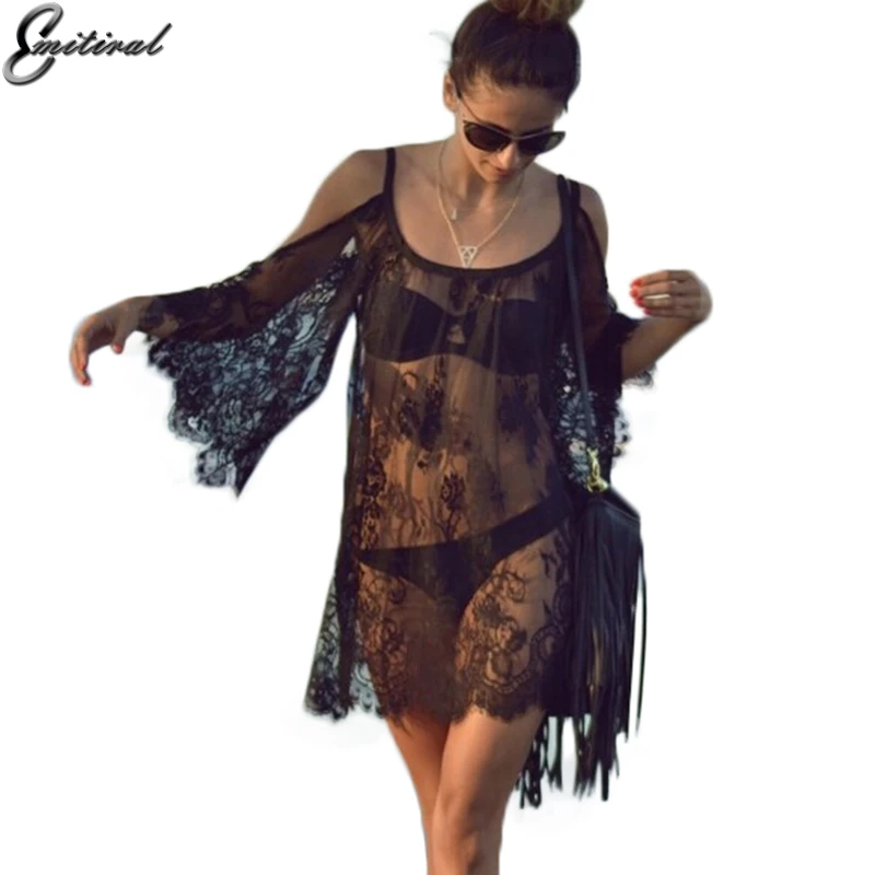 Женское пляжное платье белое или черное прозрачное платье-комбинация со