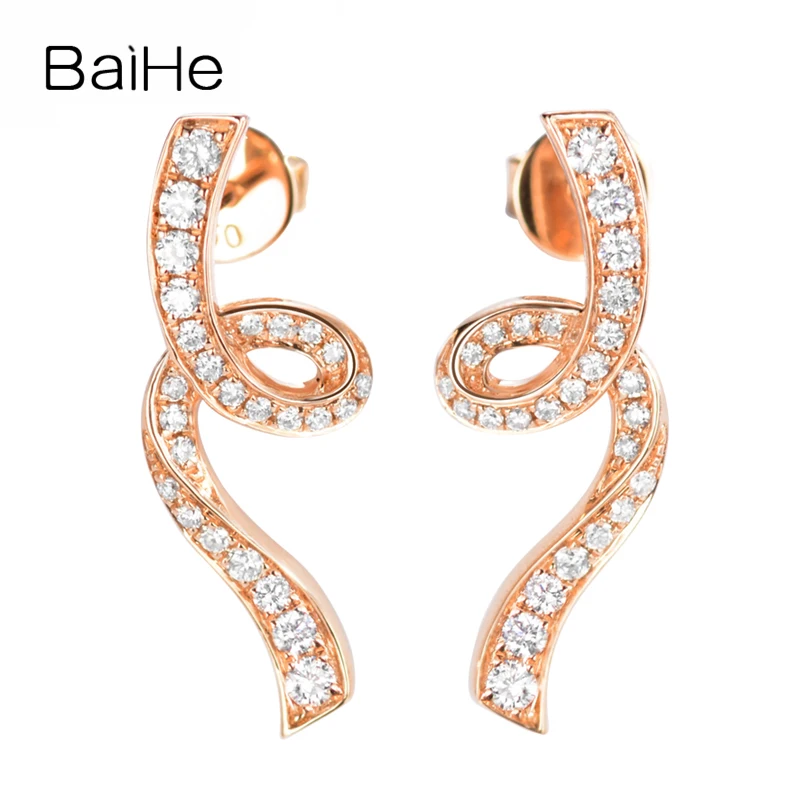 

BAIHE Real Solid 14K Rose/White Gold H/SI Natural Diamonds Stud Earrings Women Wedding Gift Trendy Fine Jewelry Making
