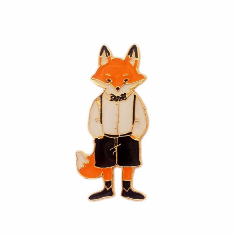 Mr Fox Брошь Мультяшные животные милые ювелирные изделия кошка лиса корсаж нарукавная повязка футболка сумка булавка значок женщины дети - Цвет: Mr Fox