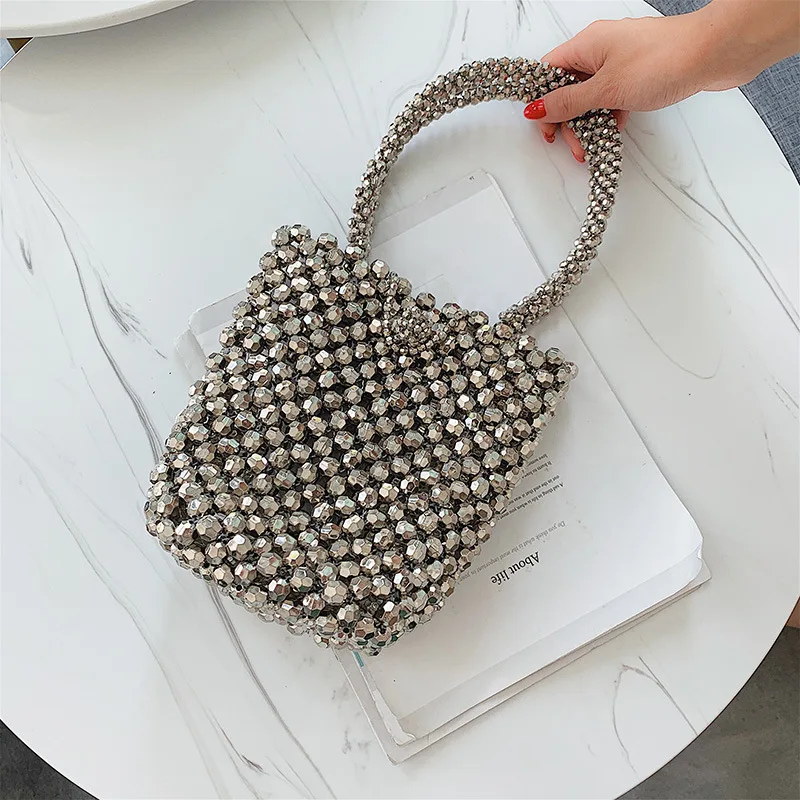 Women Hand-woven Pearl Bag Fashion Beaded Shoulder Large Capacity Ladies Handbag Banquet Phone Crossbody Bags Bead bags | Багаж и сумки
