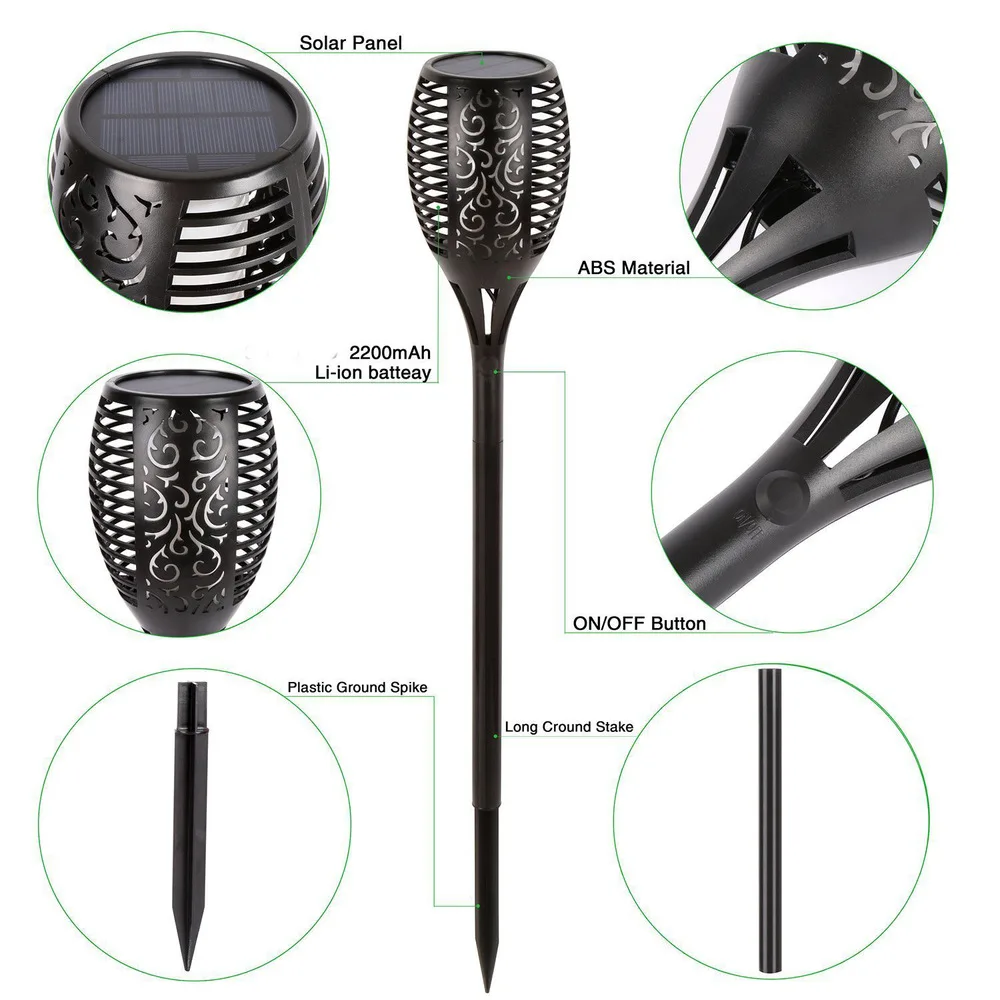 Солнечная пламенная лампа мерцающий водонепроницаемый светодиодный садовый