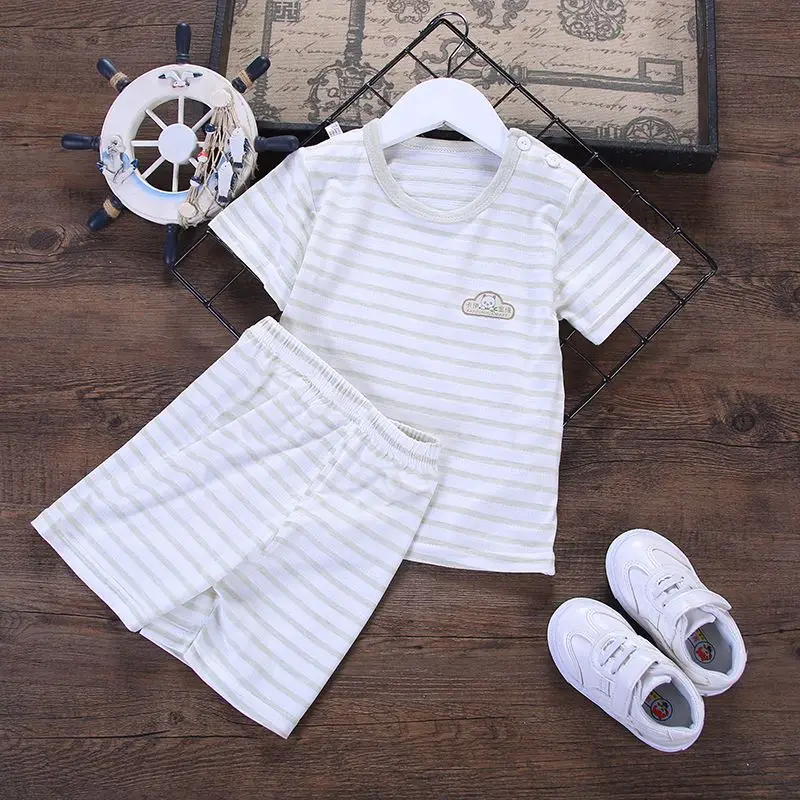 2019 Cartoon striped shirt Pants girl outfit Newborn Baby boy summer clothes Cotton Infant Clothes tracksuit Children's suit | Детская