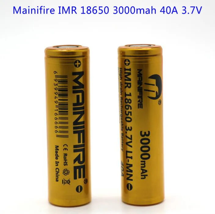 Mainifire IMR 18650 3000 mah 40A 3,7 V аккумулятор с плоским верхом(2 шт