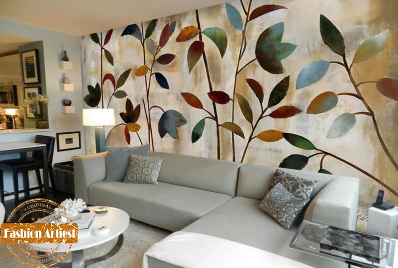 Custom wood peace autumn tree wallpaper mural color leaves oil painting tv sofa bedroom living room cafe bar restaurant | Обустройство