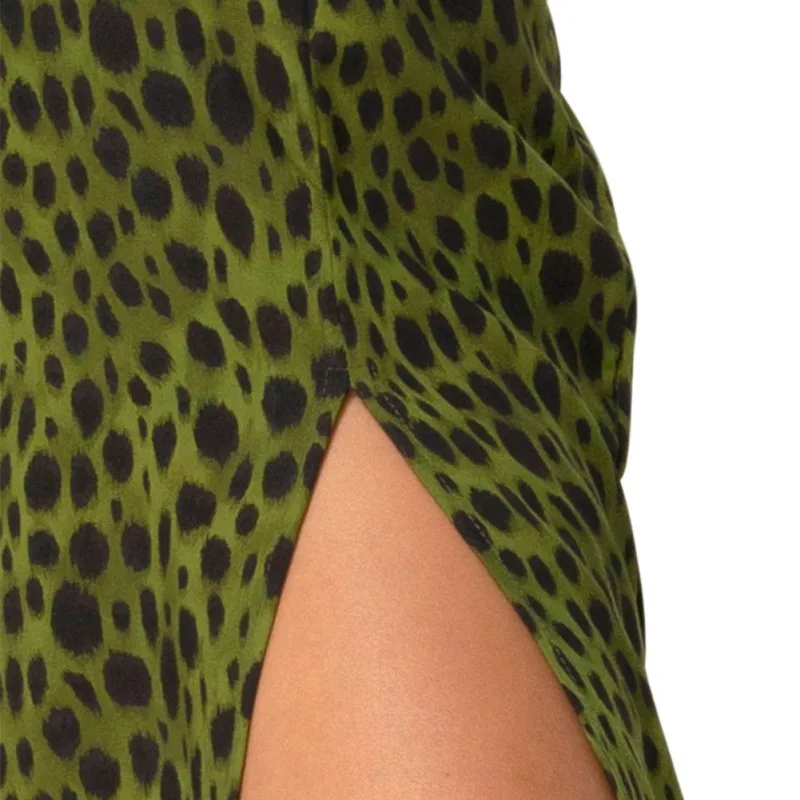 

Green Leopard Print High Waist Long Thin Split Skirt Summer Lace-Up A Skirt