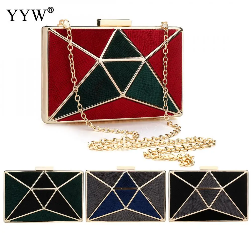 

Women Evening Clutches Crossbody Shoulder Bag Female Wedding Clutch Zinc Alloy Geometric Flannelette Sac Main Femme Bags