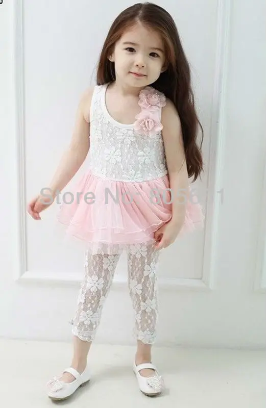 Новые Девушки Mini Dress Рукавов Футболки Брюки Леггинсы Летом Наряды 2-7 Лет Дети