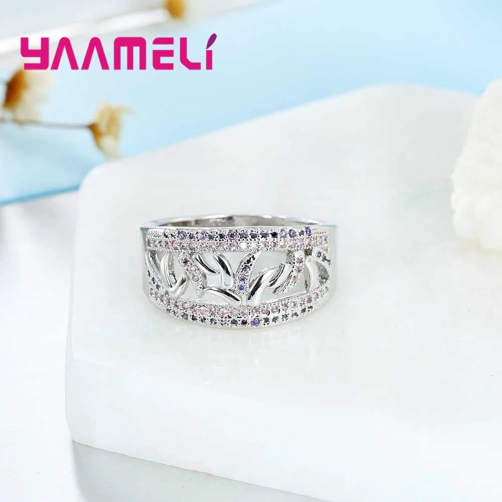 Exquisitely Beautiful Purple And Pink Crystal Stone Geometric Ring Party Engagement 925 Sterling Silver For Women Gift | Украшения и
